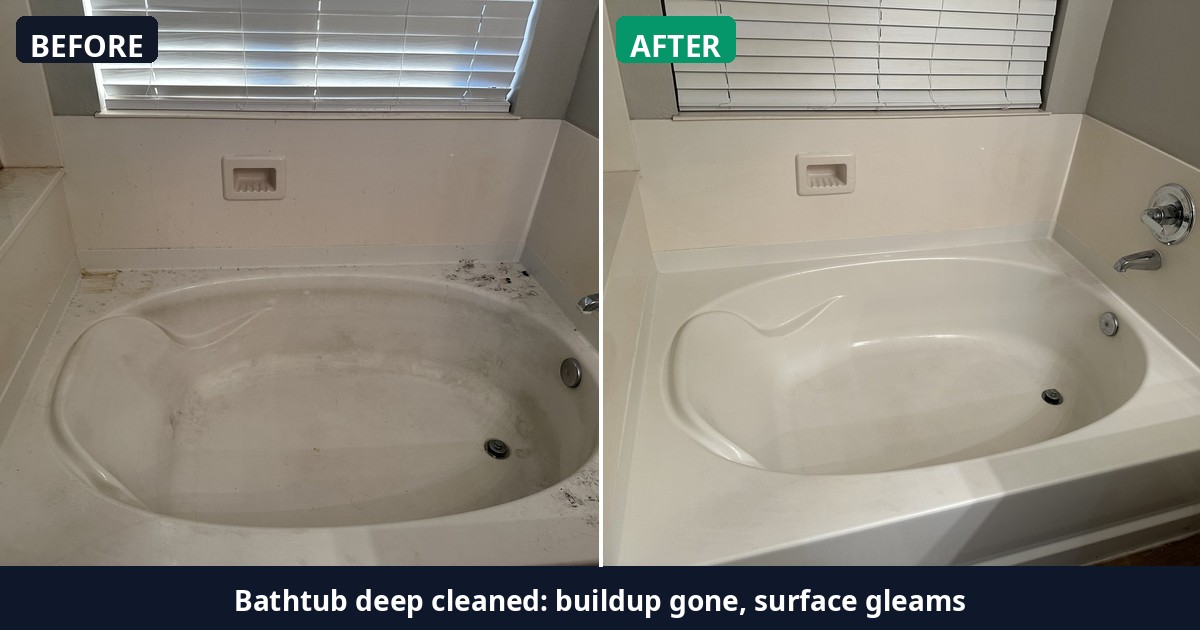 Before and after: Bathtub deep cleaned: buildup gone, surface gleams — Alex's Cleaning Service, Tucson AZ