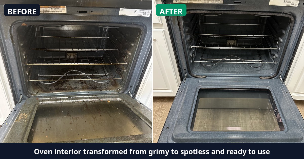 Before and after: Oven interior transformed from grimy to spotless and ready to use — Alex's Cleaning Service, Tucson AZ