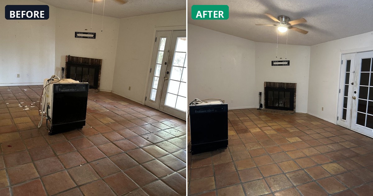 Before and after: Dirt and haze cleared away. These tile floors are radiant. — Alex's Cleaning Service, Tucson AZ