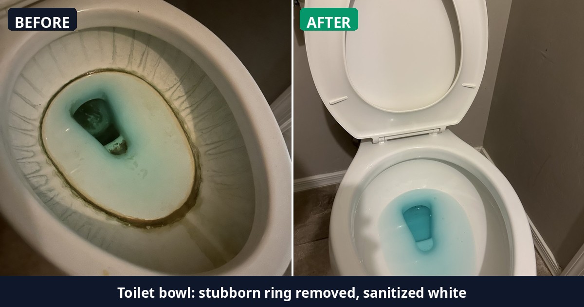 Before and after: Toilet bowl: stubborn ring removed, sanitized white — Alex's Cleaning Service, Tucson AZ